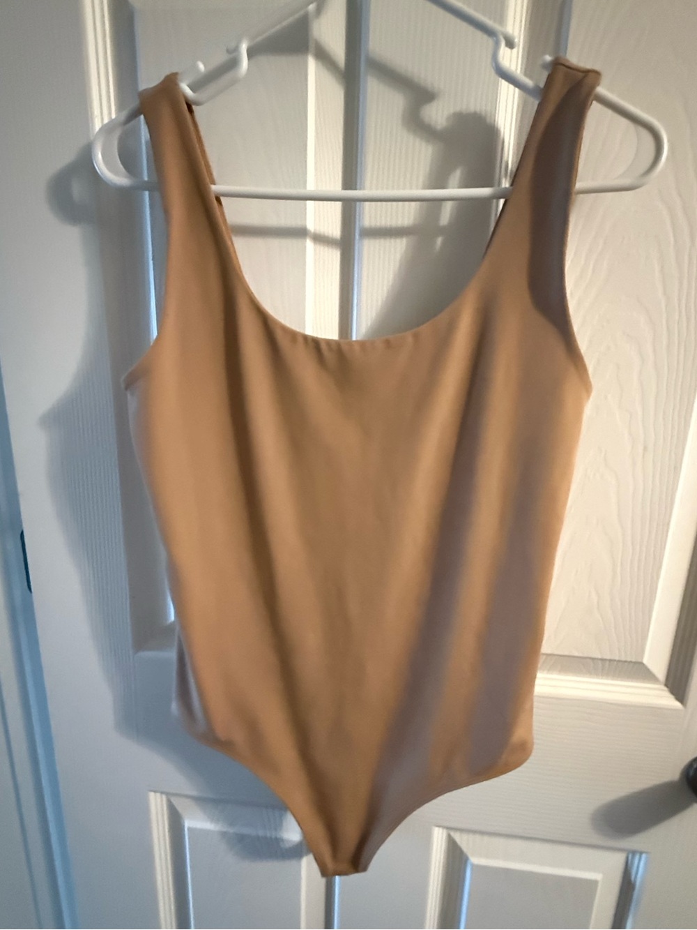 Express Body Contour Square Neck Bodysuit Tan Nude Brown M